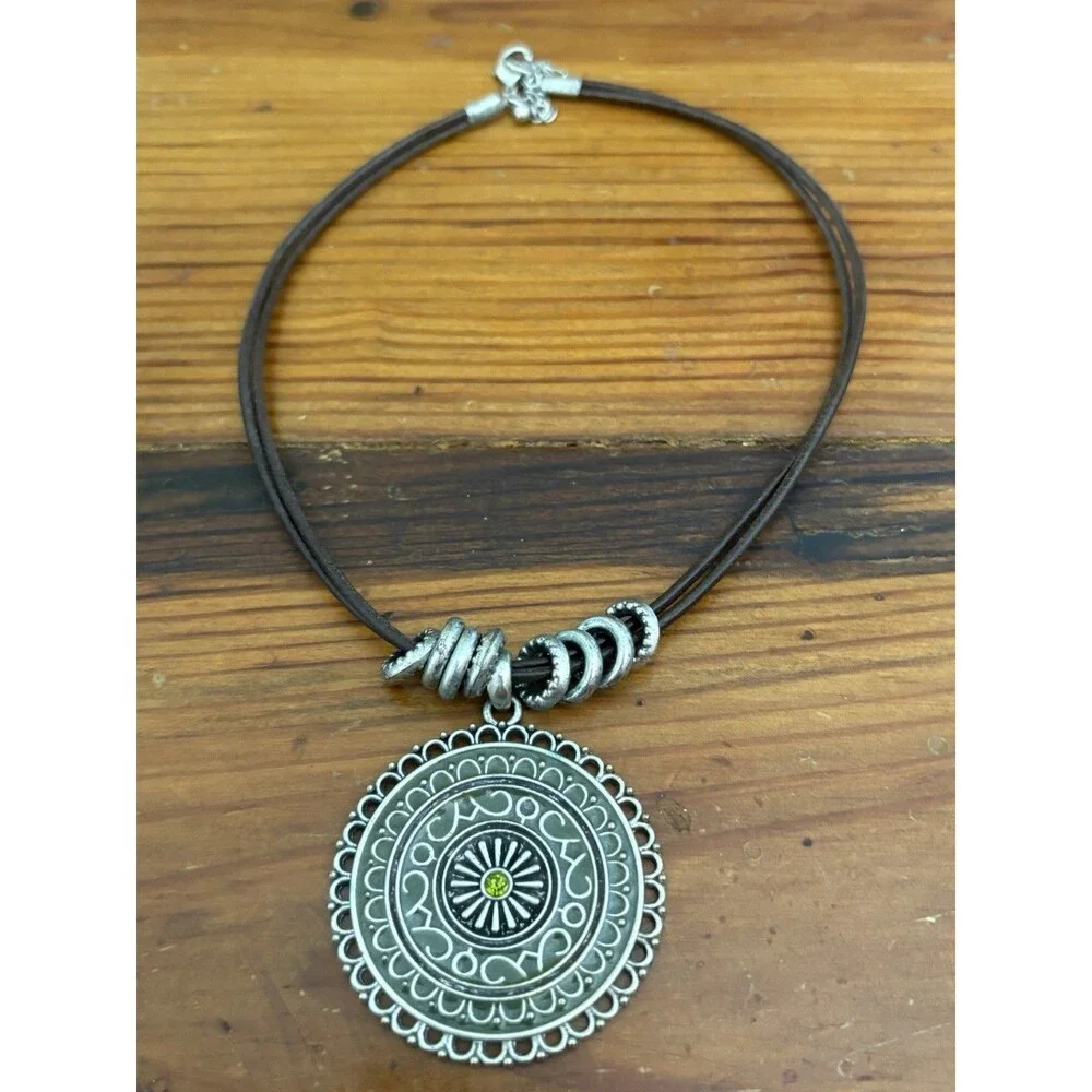 Designer Statement Necklace Antique Silver Tone Enamel Crystal Premier Chic 13K - Picture 3 of 5